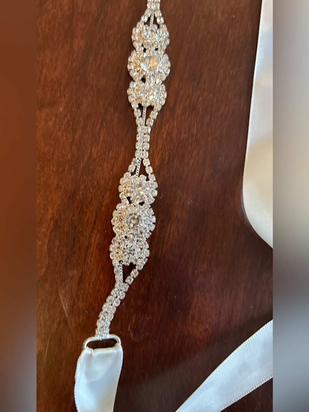 Crystal Rhinestone Bridal Sash with Creamy White Satin Ties